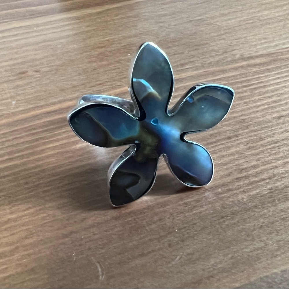 New Sterling Silver and Abalone Shell Flower Ring Adjustable